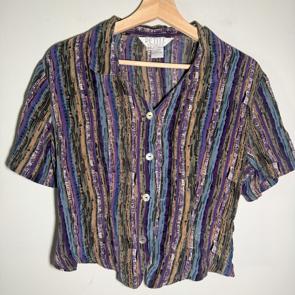 The Unbranded Brand Tops - Vintage Petite Sophisticated Silk Shirt Abstract 80s 90s Button Up Dopamine